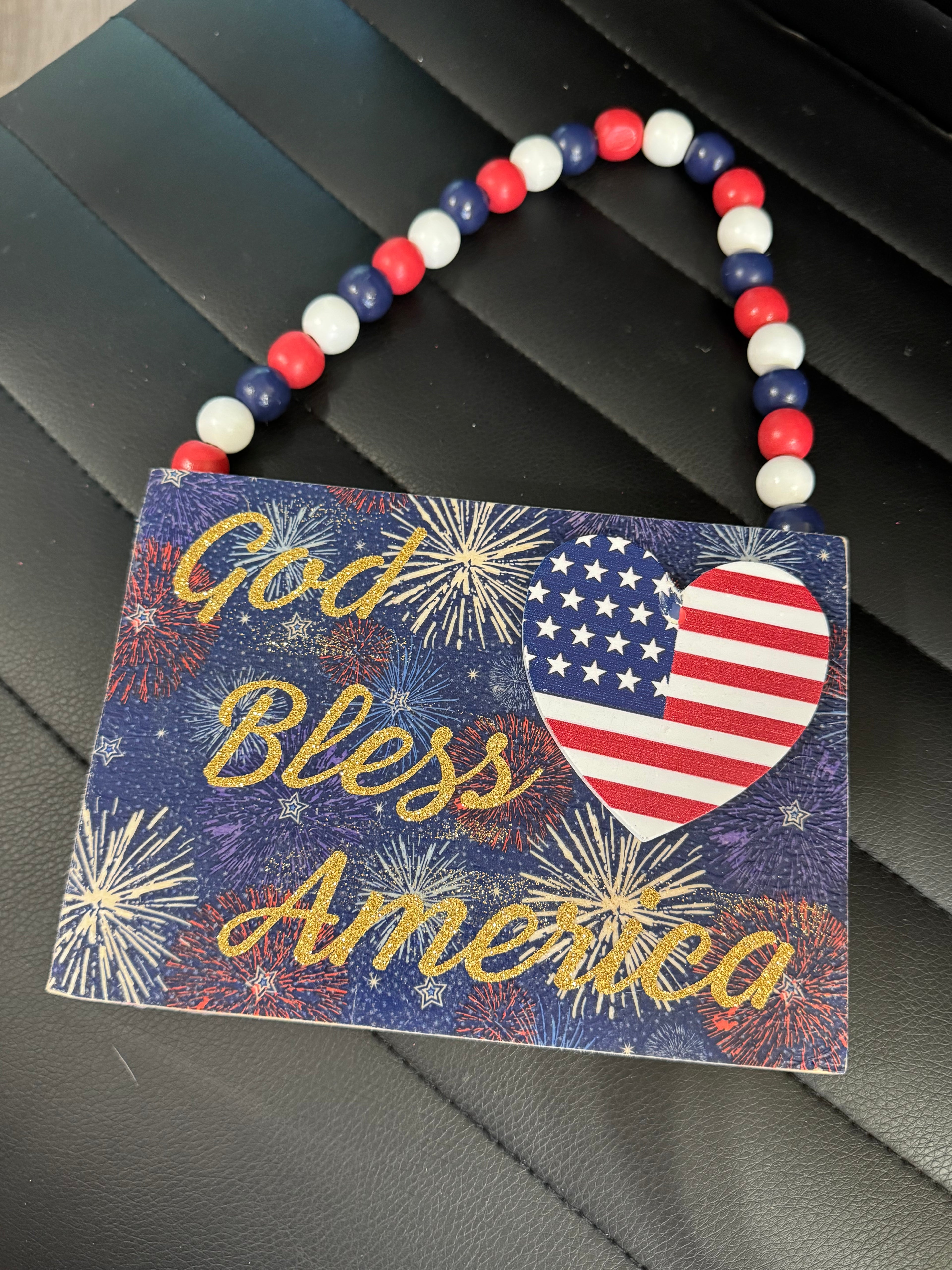 Patriotic Wooden Hanging Sign – “God Bless America”