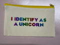 Vibrant White Canvas Tote Pouch – “I Identify as a Unicorn”