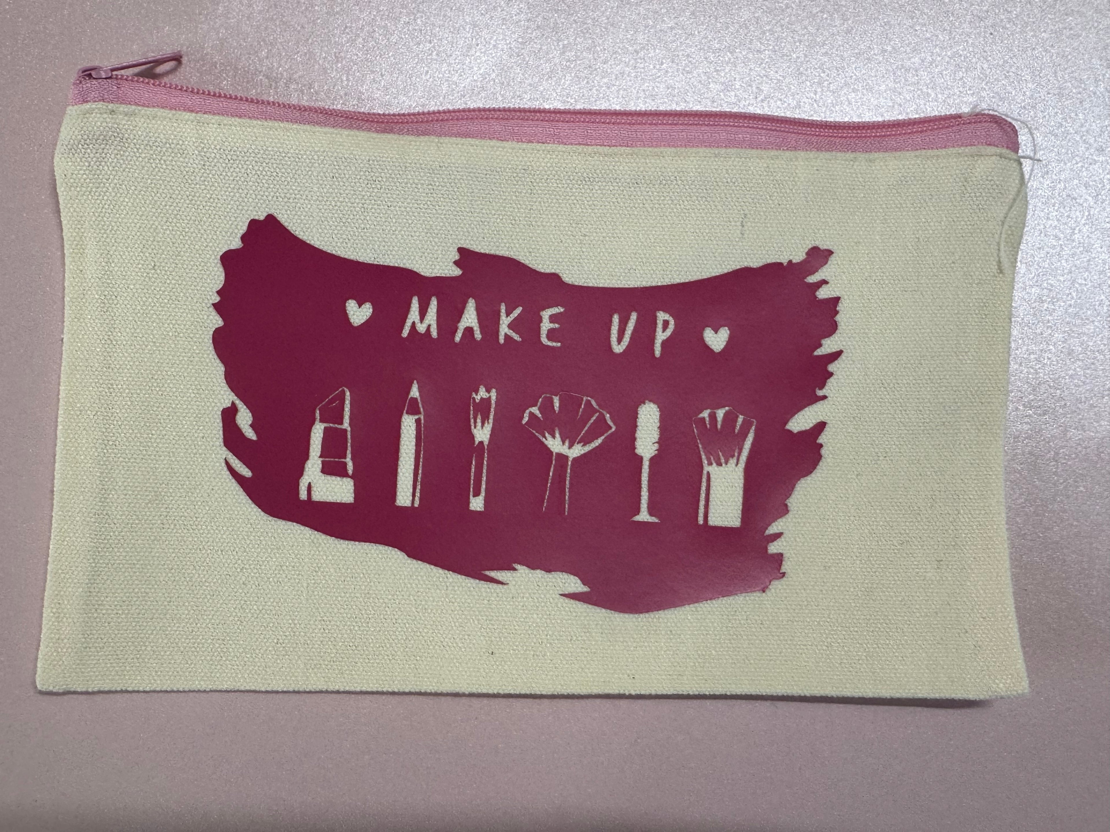 Chic White Canvas Makeup Pouch – “Make Up”