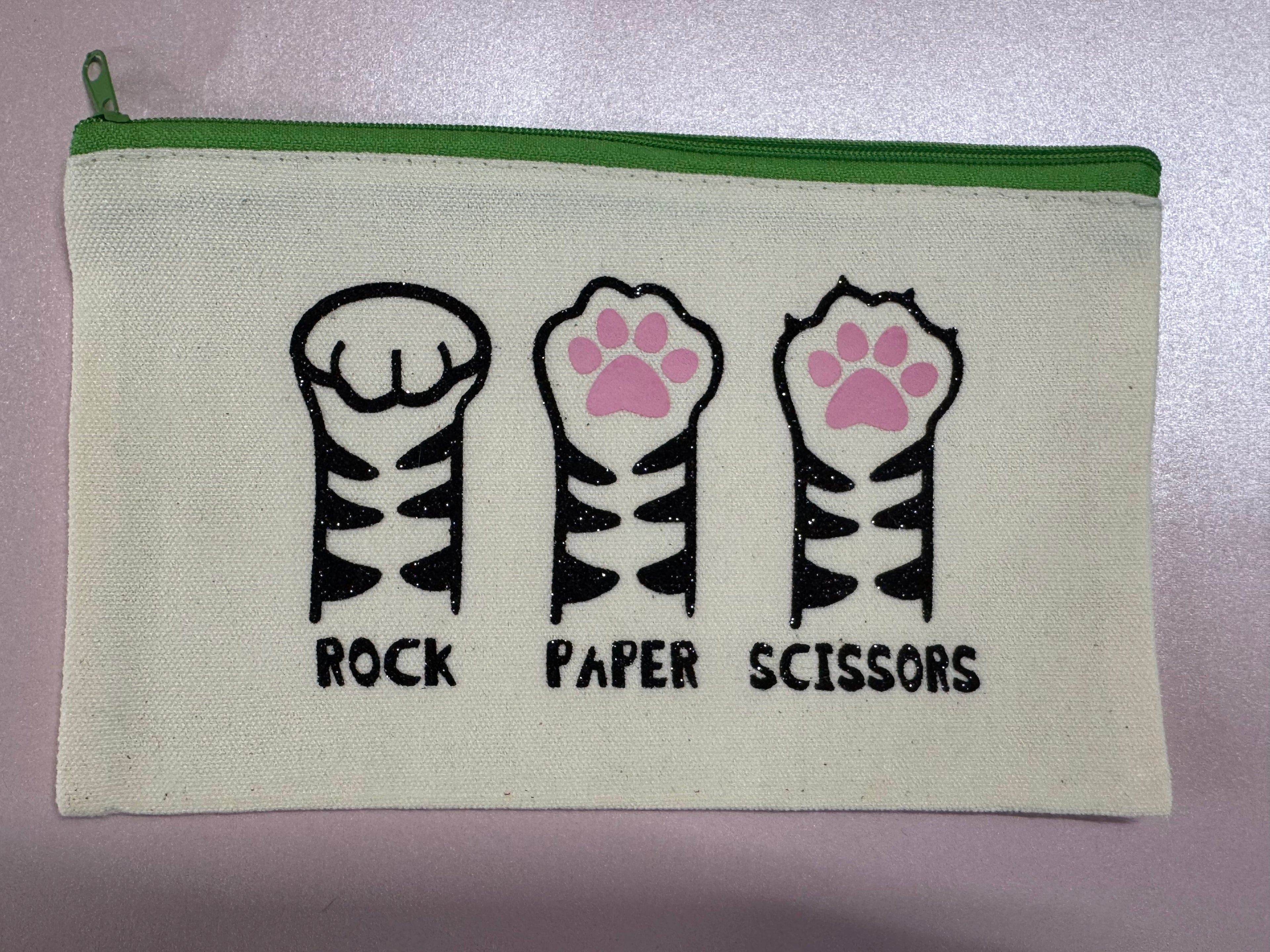 Playful Cat‑Themed Canvas Tote Pouch – “Rock Paper Scissors”