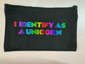 Luxe Black Canvas Zipper Pouch – “I Identify as a Unicorn”