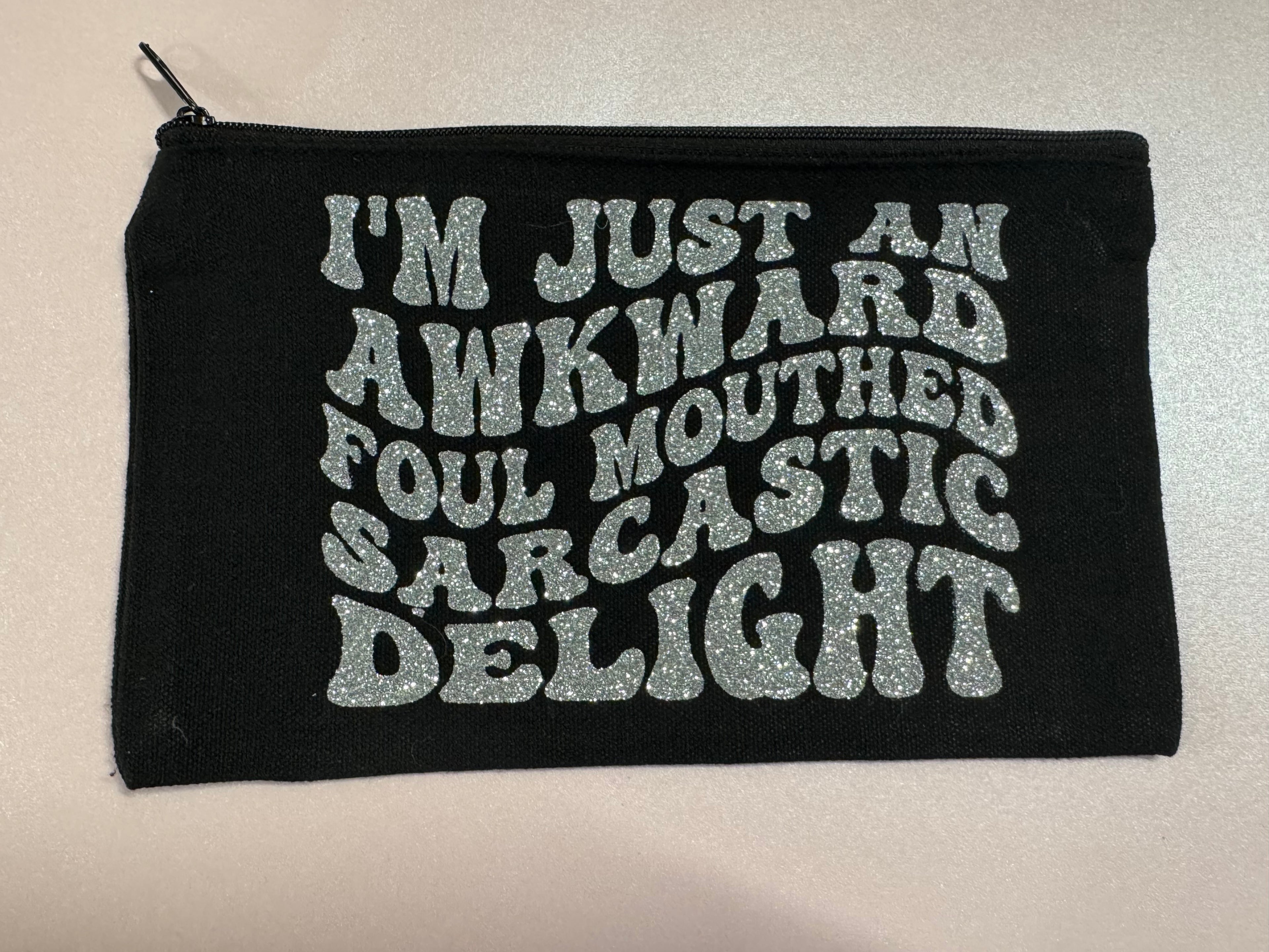 Black Canvas Tote Pouch – “I’m Just an Awkward Foul‑Mouthed Sarcastic Delight”