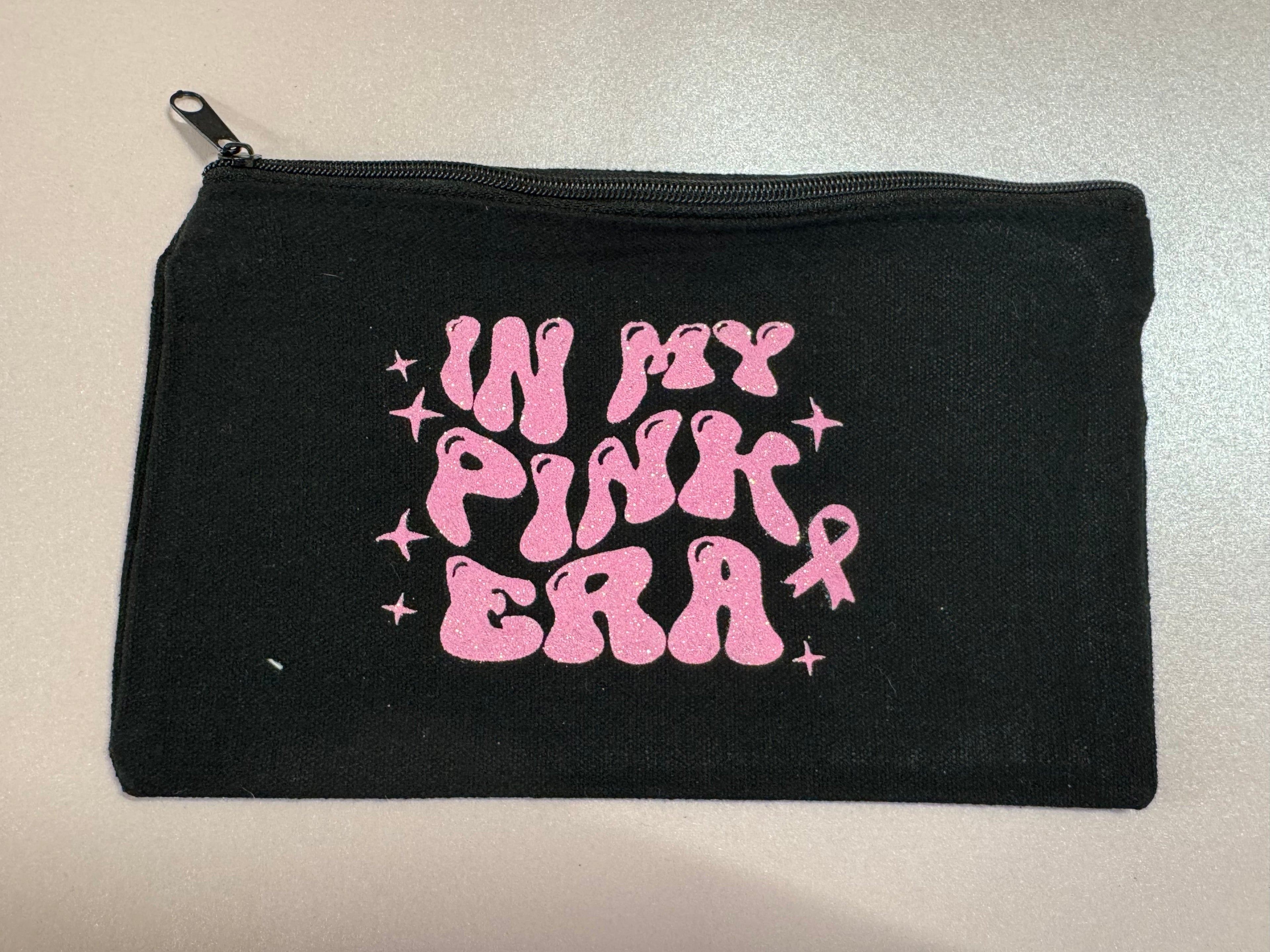 Luxe Black Canvas Zipper Pouch – “In My Pink Era”