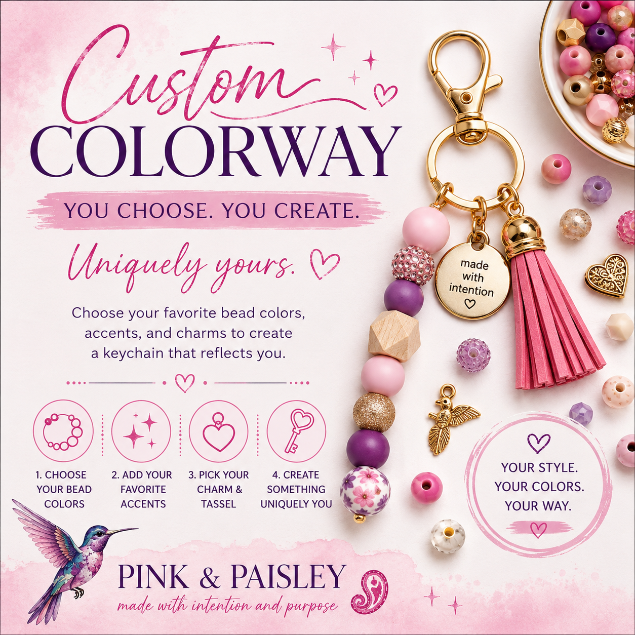Beaded Keychain - Choose Your Color & Style